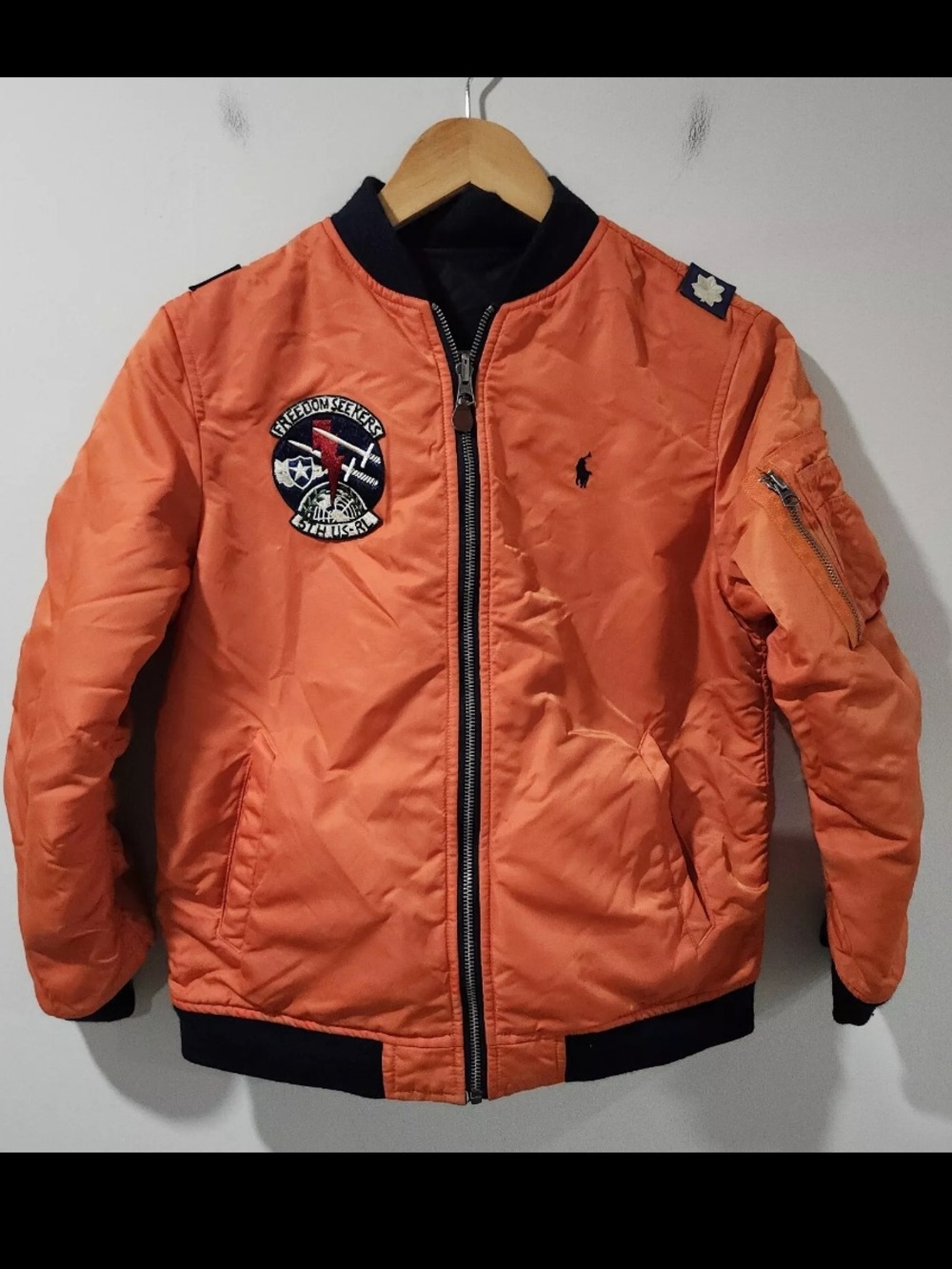 POLO Ralph Lauren Kids Navy Blue/Orange Reversible Military Bomber Flight Jacket - Picture 4 of 4
